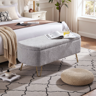 Sunvega Modern Upholstered Padded Storage Ottoman Bench with Gold Legs for Bedroom