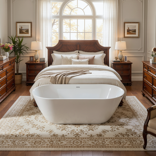 Sunvega Premium High-back Oval Acrylic Freestanding Soaker Bathtub Non-Slip Easy Clean