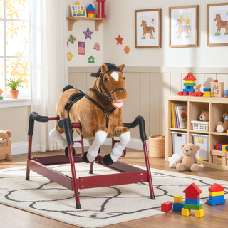 Sunvega ASTM-F963 Certified Spring Rocking Horse with Plush Fabric and Animal Sounds