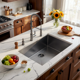 Sunvega 27x18 Inch Undermount Single Bowl Kitchen Sink in Gunmetal Black