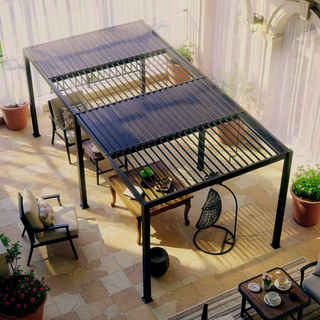 Sunvega 10x19ft Aluminum Louver Pergola with Adjustable Roof and Windproof Design