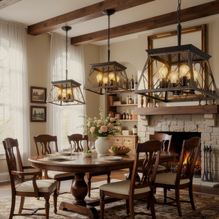 Sunvega Adjustable 4-Light Farmhouse Chandelier for Dining Room Oak