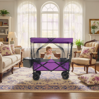 Sunvega Collapsible Wagon with Canopy 480Lbs Capacity 7" All-Terrain Wheels and Mosquito Net