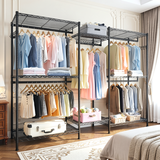 Sunvega Heavy Duty Freestanding Clothes Rack with 6 Adjustable Wire Shelves and 3 Rails