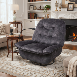 Sunvega Ivory Gold-Stamped Velvet Recliner with Swivel Gliding Rocking and Mobile Phone Holder