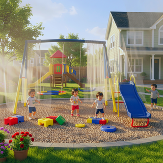 Sunvega Heavy-Duty A-Frame Metal Outdoor Swing Set with Saucer and Belt Swings