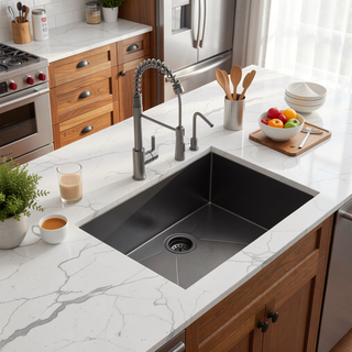 Sunvega 27x18 Inch Undermount Single Bowl Kitchen Sink in Gunmetal Black