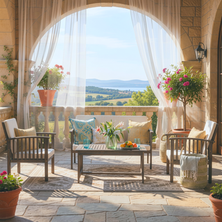 Sunvega Acacia Wood Outdoor Chat Set with Water-Resistant Cushions for Patio