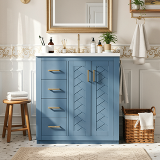 Sunvega 30 Inch Solid Wood Freestanding Bathroom Vanity with Ceramic Sink and Storage