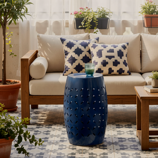 Sunvega Unique Barrel Shaped All Metal Lace Cut Outdoor Side Table for Patio