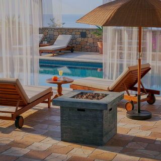 Sunvega 32 Inch Square Wood Mgo Fire Pit in Grey with 40000 BTU