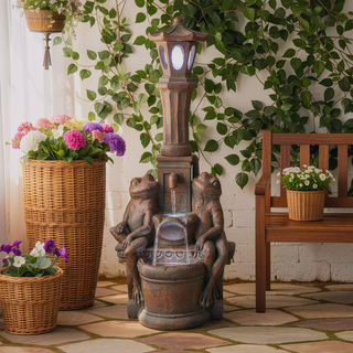 Sunvega Rustic Multi-Brown Hand Crafted Resistant Floor Fountain with Light and Waterfall Flow