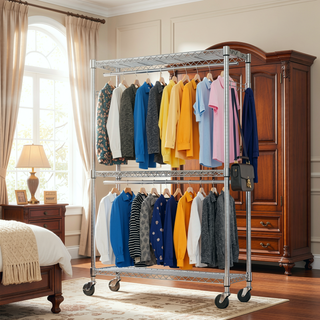 Sunvega Heavy Duty Rolling Garment Rack with Wheels and Adjustable Height for Versatile Use