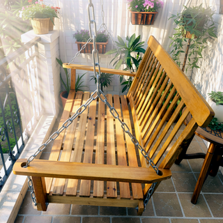 Sunvega Fir Wood Porch Swing with Armrests and Hanging Chains for Outdoor