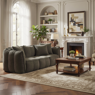 Sunvega Super Soft Chenille Bean Bag Chair with Armrests for Living Room