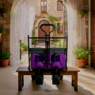 Sunvega Collapsible Wagon with Canopy 480Lbs Capacity 7" All-Terrain Wheels and Mosquito Net