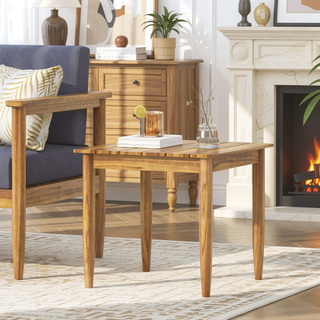Sunvega Rustic Acacia Wood Slat Top Side Table for Outdoor Patio Use