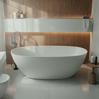 Sunvega Freestanding Soaking Bathtub with Overflow Drain Made of Stone Resin