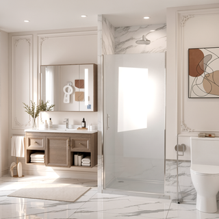 Sunvega 24x72 Inch Brushed Nickel Pivot Shower Door with Half Frame