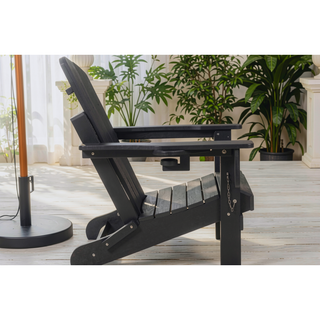 Sunvega Folding Adirondack Chair Set with Wood Texture and Side Table in Navy Blue