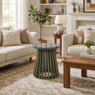 Sunvega Grey Acacia Wood Outdoor Round Side Table for Patio Backyard Balcony