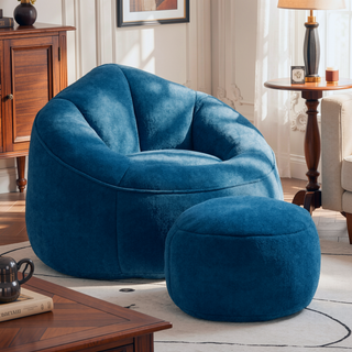 Sunvega High Pressure Foam Bean Bag Sofa Chair with Padded Footrest for Living Room
