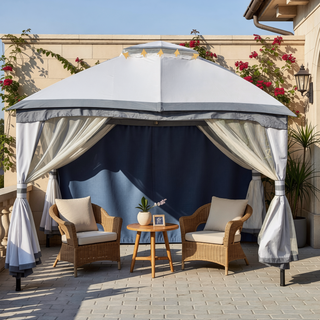 Sunvega Outdoor Canopy Gazebo with Mesh Walls and Double-Tier Roof for Patio