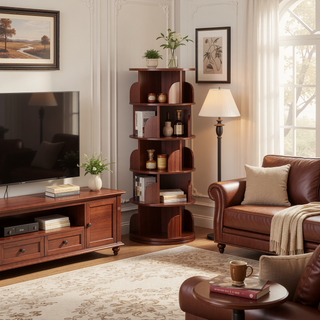 Sunvega 360° Rotating Bookshelf with Wheels and Drawer for Space-Saving Storage