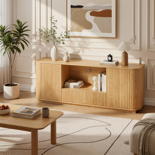 Sunvega Modern Wavy TV Stand Rounded Corner Cabinet for Living Room Storage