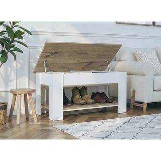 Sunvega Lift Top Storage Table with Lower Shelf and Metal Hinges in Dark Brown