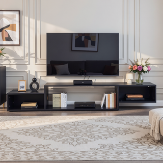 Sunvega Wall Mounted Floating 80 Inch TV Stand with LED Lights and Charging Station