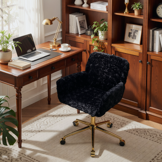 Sunvega Plush Faux Alpaca Fabric Double Cushion Wide 26.4 Inch Office Chair