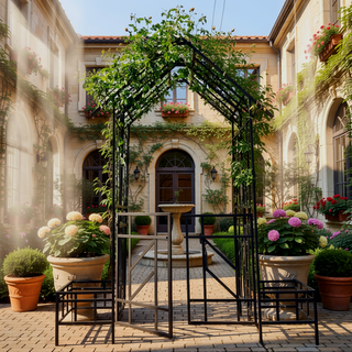 Sunvega Black Metal Garden Arch Gate for Climbing Plants Support Outdoor Decor