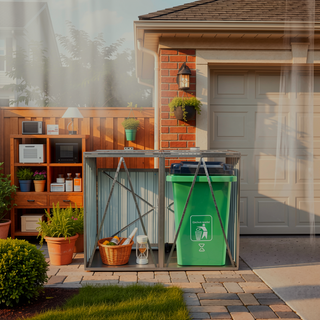Sunvega Metal Garbage Bin Shed with Galvanized Steel for Outdoor Garden Storage