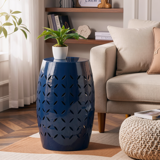 Sunvega Unique Barrel Shaped All Metal Lace Cut Outdoor Side Table for Patio