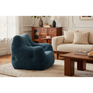 Sunvega Soft Teddy Velvet Fabric Tufted Bean Bag Chair with Ergonomic Backrest