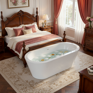 Sunvega Premium High-back Oval Acrylic Freestanding Soaker Bathtub Non-Slip Easy Clean