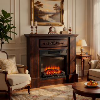Sunvega Freestanding Electric Fireplace with Mantel LED Log Flame and Remote Control