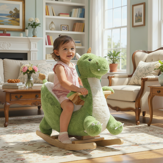Sunvega ASTM-F963 Certified Spring Rocking Horse with Plush Fabric and Animal Sounds
