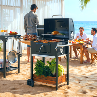 Sunvega 2 Burner Portable Gas BBQ Grill with Lid Thermometer and Foldable Legs