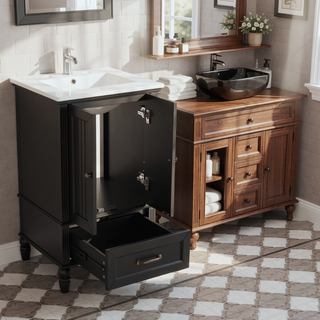 Sunvega 20 Inch Black Bathroom Vanity with Ceramic Sink and Storage Cabinet