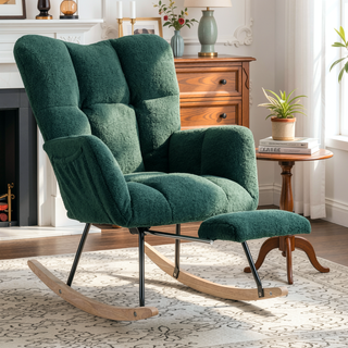 Sunvega Teddy Fabric Rocking Chair with Adjustable Footrest for Living Room
