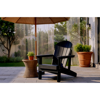 Sunvega Folding Adirondack Chair Set with Wood Texture and Side Table in Navy Blue