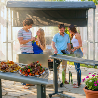 Sunvega Double Roof Grill Gazebo with Weather Resistant Canopy and Storage Shelves