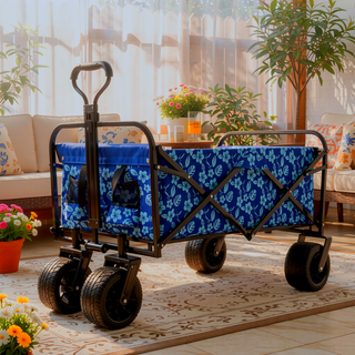 Sunvega Collapsible Foldable Wagon Cart with Strapping System and 3-Pcs Plastic Liner