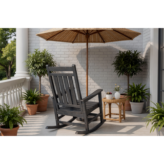 Sunvega All Weather-resistant Black Rocking Chair Set with Wood-Texture and Side Table