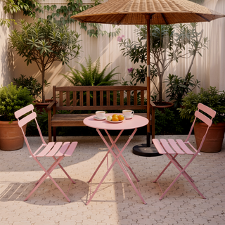 Sunvega 3-Piece Pink Metal Patio Bistro Set with Folding Chairs and Table