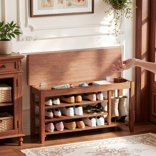 Sunvega Solid Wood Entryway Shoe Rack Bench with Hidden Storage for Boots