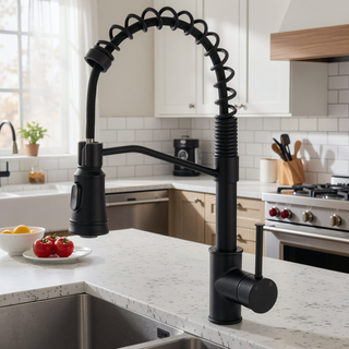 Sunvega Single Handle Pull Out Kitchen Faucet in Black Stainless Steel