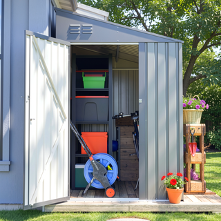 Sunvega 4x7 Foot Lean-To Shed in Olive Grey with Galvanized Steel and Lockable Double Door